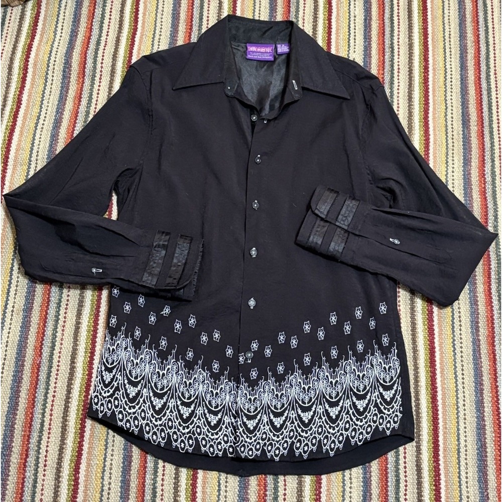 Jimi Hendrix Experience Purple Label Embroidered Black White Button Down Shirt